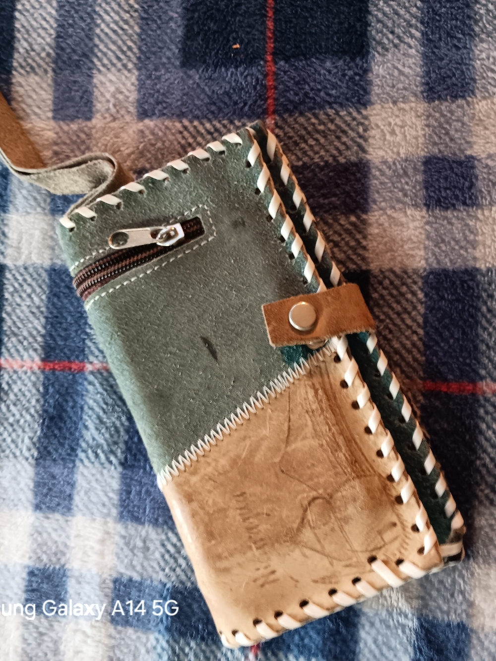 Handcrafted Green and Tan Leather Men's Wallet Phone Case